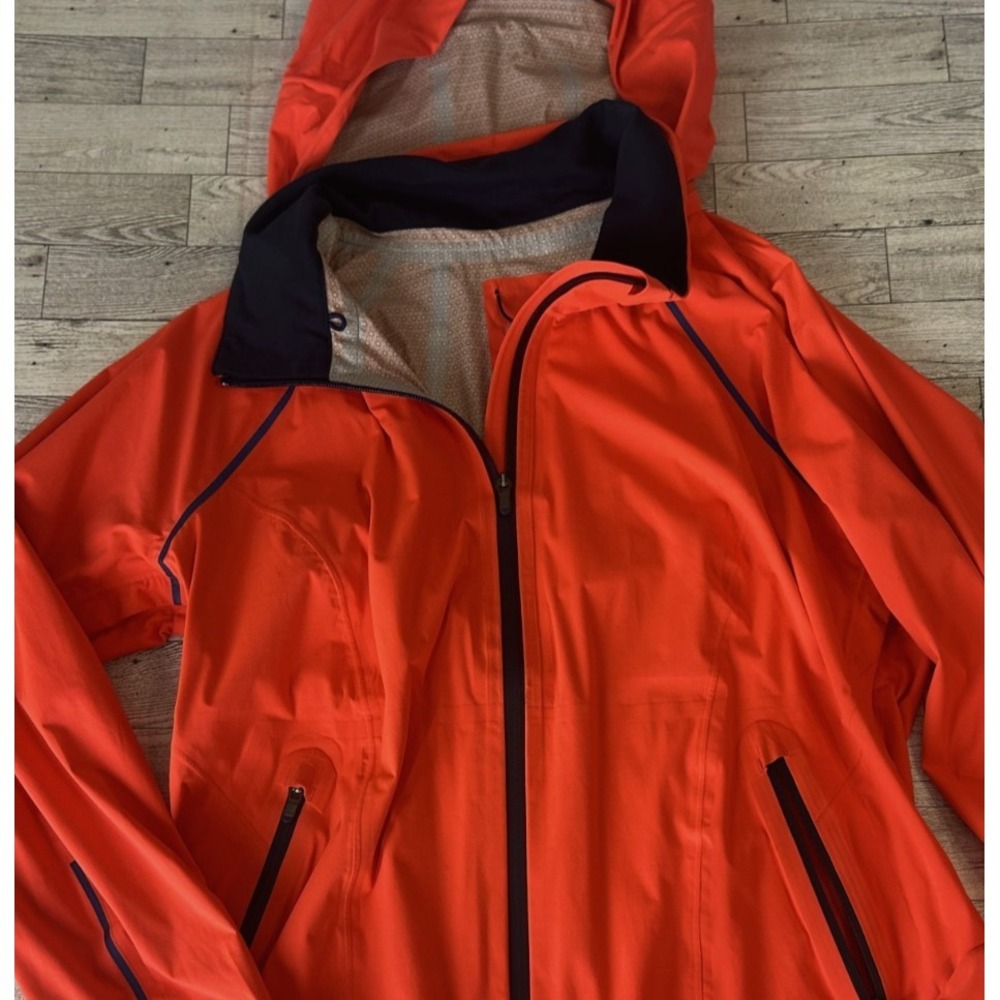 Athleta Orange Packable Rain Jacket Hooded‎ Windbreaker Womens Size XL XLARGE